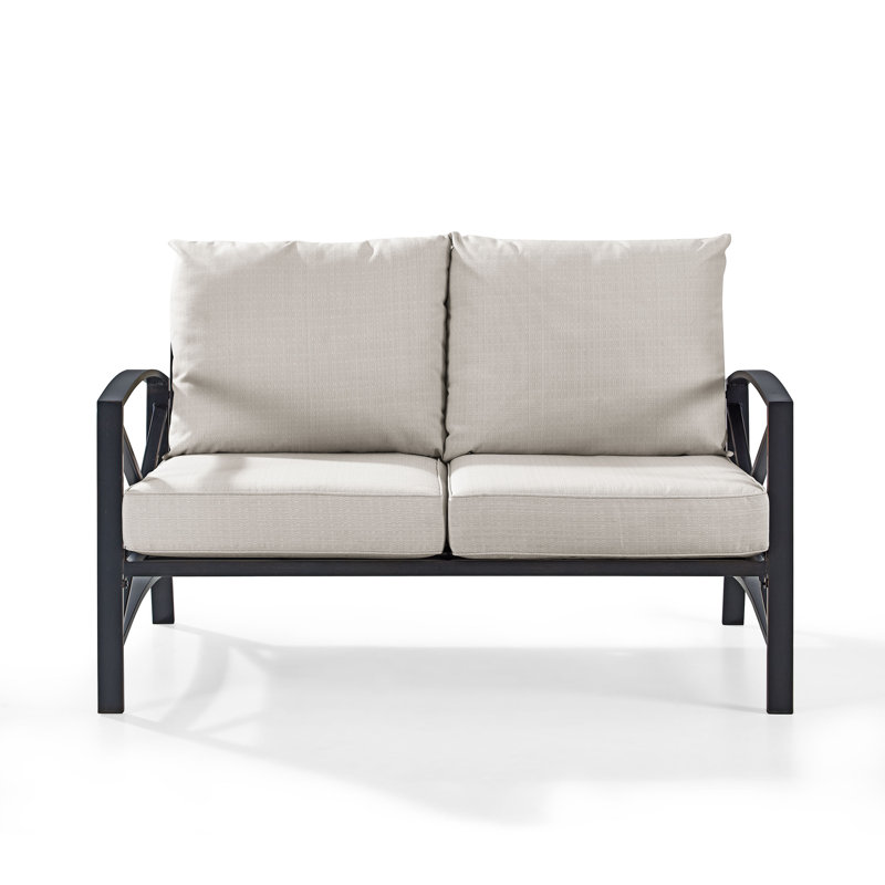 Mosier 54'' Wide Metal Loveseat with Cushions, Oatmeal, Brown