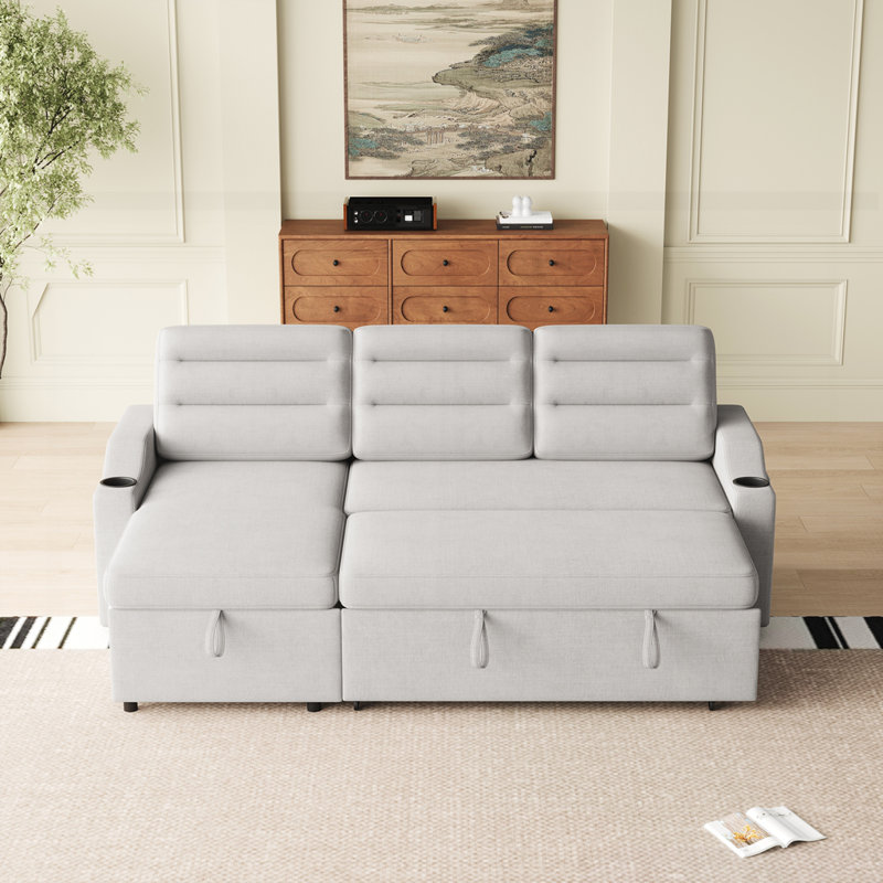 Canapé-lit 85,8 po avec lit escamotable avec port de charge, espace de rangement, Tissu gris clair