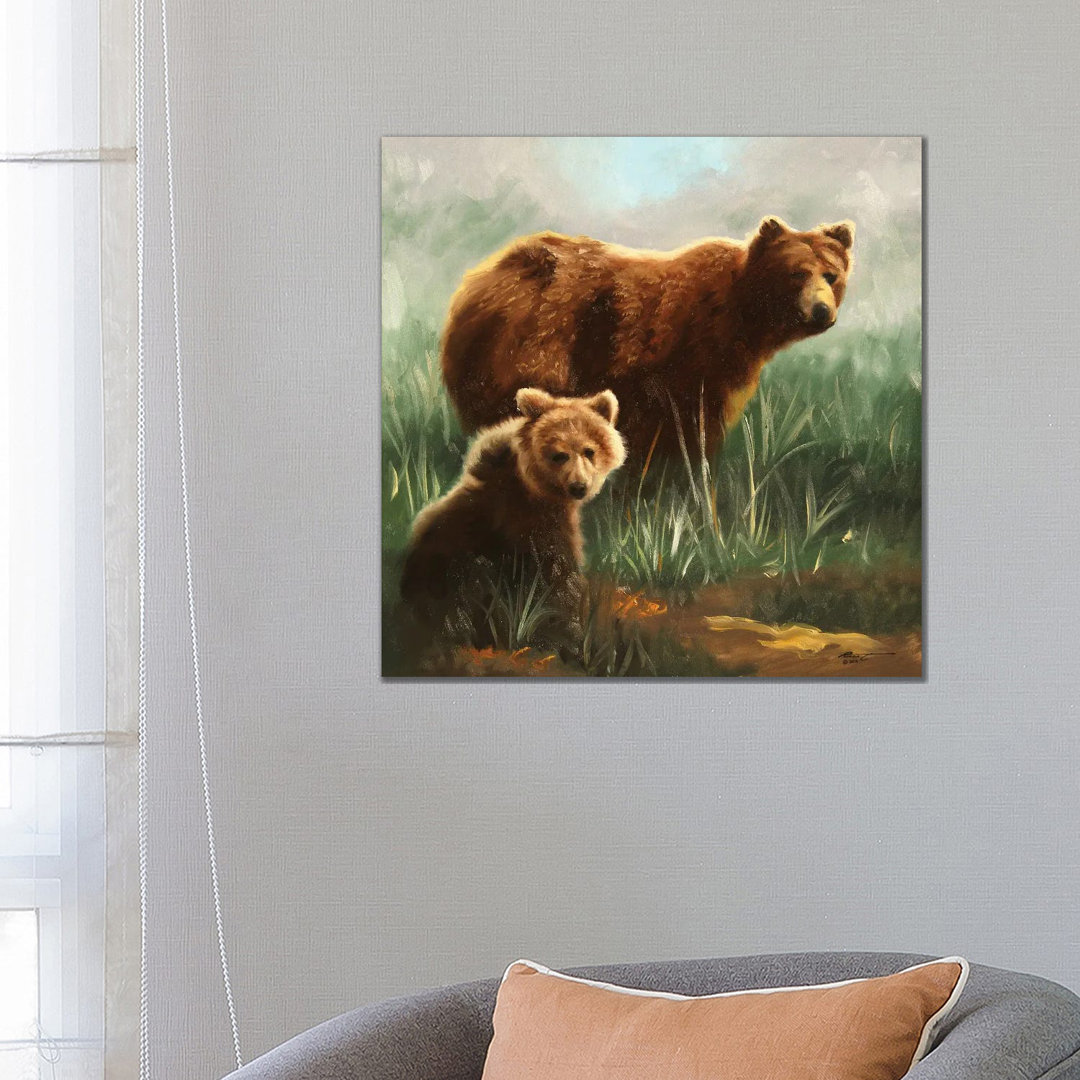 Brown Bears In Grassy Field von D. "Rusty" Rust - Gallery-Wrapped Canvas Giclée