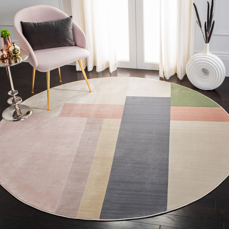 Aslin Geometric Ivory Area Rug, Round 6'7"
