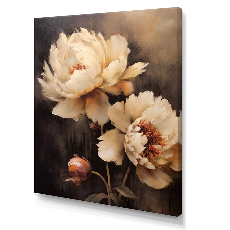 Pivoines botaniques rétro dévoilées III, Toile tendue, H 40 po x l 30 po x P 1,5 po