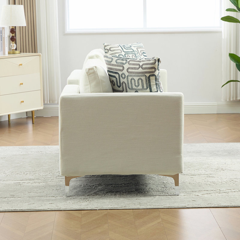 Méridienne rembourrée en chenille de 77,5 po de largeur, canapé surdimensionné moderne avec 4 coussins, canapé-lit avec accoudoir et dossier ouvert pour la fenêtre de la chambre d'amis du salon, ivoire