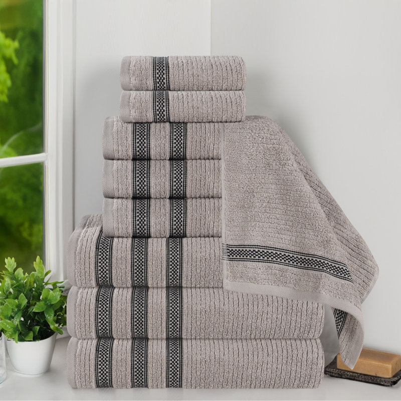 Ensemble de serviettes de bain 9 pièces Orley Zero Twist, Gris, 9 Piece Towel Set
