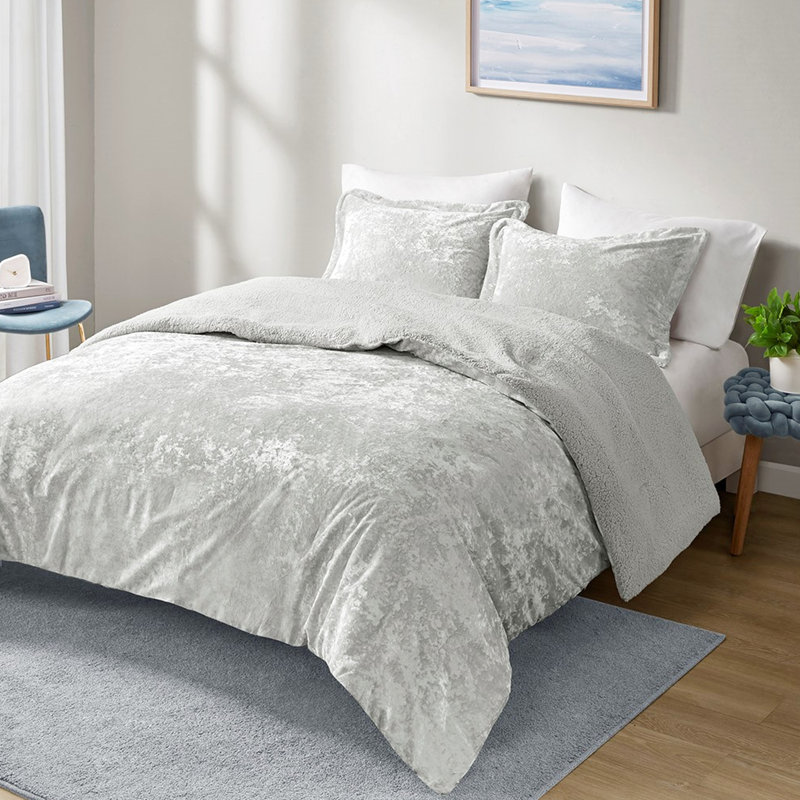 Édredon en velours gris pour lit simple / simple TG avec doublure