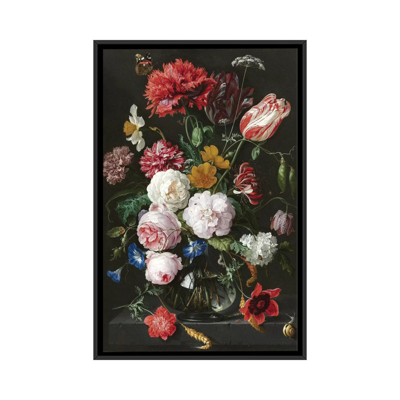 « fleurs xviii », impression sur toile, H 26 po x l 18 po x P 1,5 po, Toile avec cadre noir, Pas de tapis