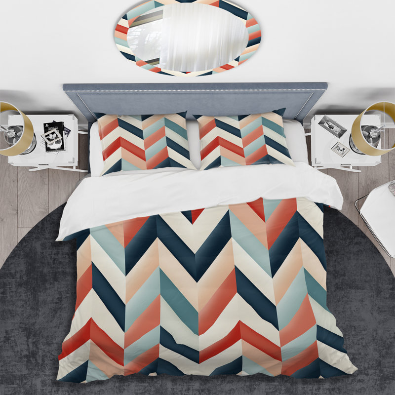 Literie à motif à chevrons Nautical Allure, Housse de couette pour grand lit et 2 taies décor