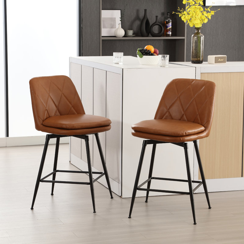 Syheem Faux Leather Swivel Counter Height Bar Stools, Bar Stool (28.4" Seat Height), Brown
