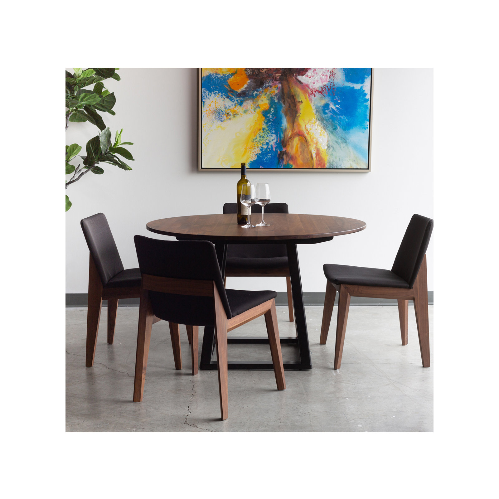 Anrey Solid Wood Upholstered Dining Chair, Black Canvas, Brown
