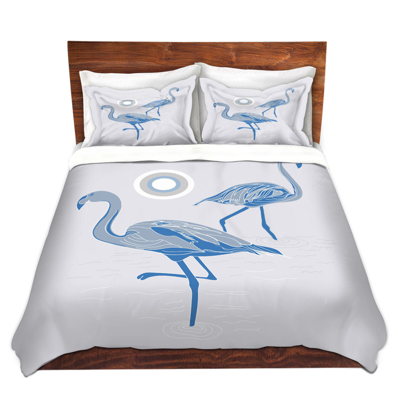 Ensemble de housse de couette simple DiaNoche en microfibre par Yasmin Dadabhoy - Flamingo 1 bleu