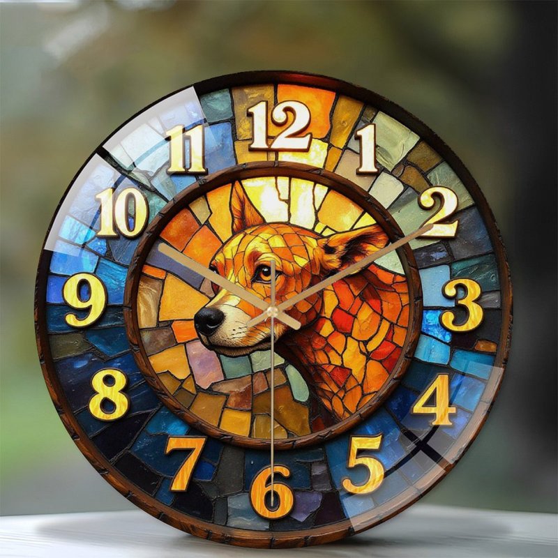 Stained Glass Dog Wall Clock Decorative Art Art - 12'' Modern Glass Wall Clock