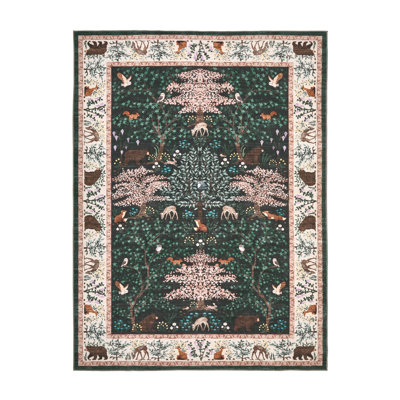 8x10ft Soft Washable Area Rug with Tree Pattern Print Design, Plush Pearl Velvet Carpet for Living Room with Non-Slip TPE Backing, Large Bedroom Floor Mat for Family Room, Beige