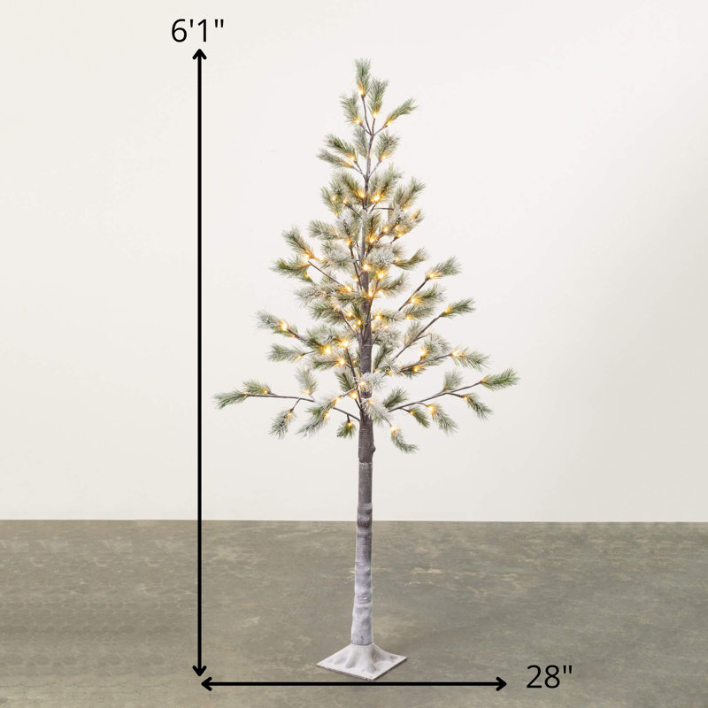 Lit Snowy Pruned Pine Tree; Multicolored, 6.1" H x 28" W x 28" D