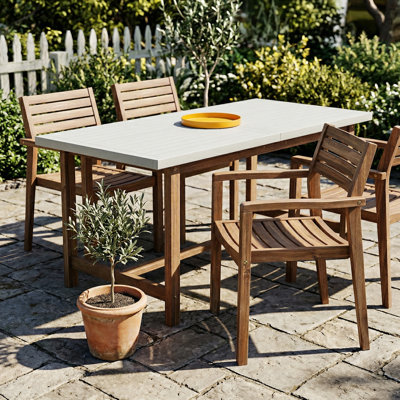 5-Piece Medium Brown Wood Patio Outdoor Dining Set with 4 -Piece Acacia Wood Chairs and Gray Top Rectangular Table
