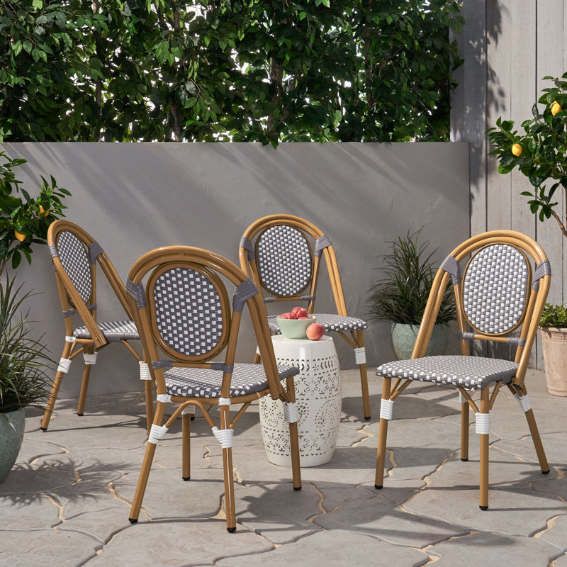 Chaises d'appoint pour l'extérieur en rotin avec sièges tissés toutes saisons Cannes French Bistro, Gris et blanc