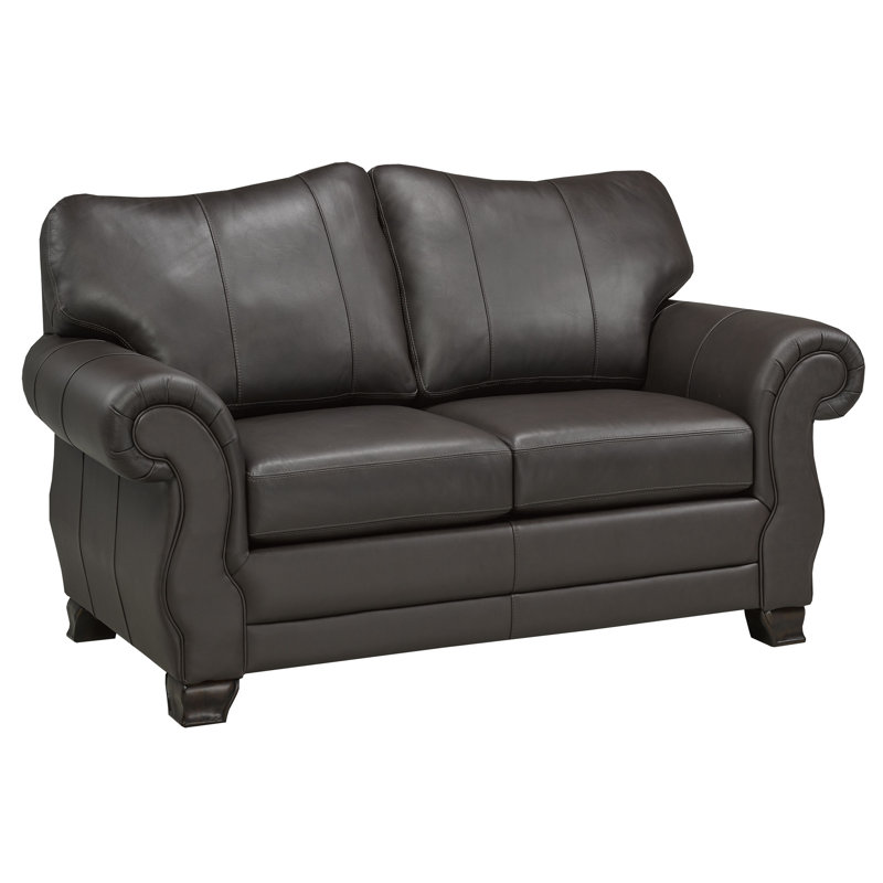 Jettie 66" Genuine Leather Rolled Arm Loveseat, 39'' H X 66'' W X 37'' D