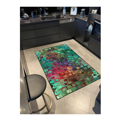 Multi Color Tile Woven Base Machine Washable Area Rug