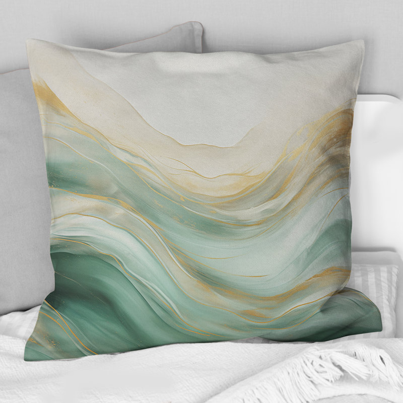 Coussin décoratif or et vert Soft Wave Fusion I - Abstract Shapes