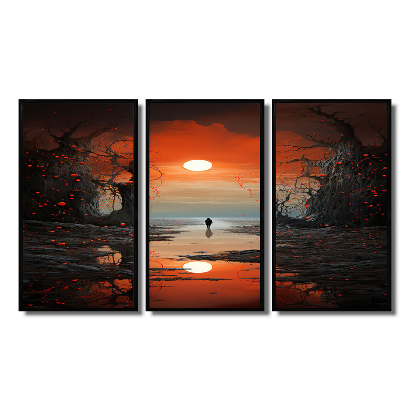 Twickenham - ensemble d'art mural paysage abstrait, Cadre flottant noir, H 40 po x l 60 po x P 1 po