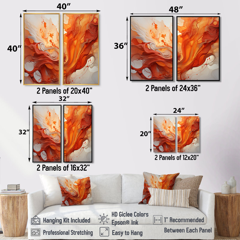 «Abstract Red Firestorm Symphony I - Large Drip», reproduction d'art sur toile, 36" H x 48" W, Impression encadrée flottante