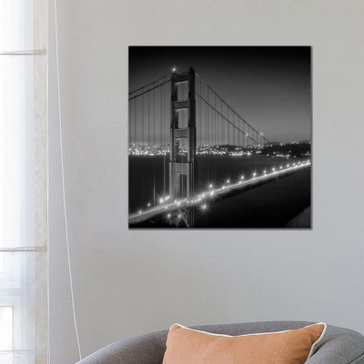 Evening Cityscape Of Golden Gate Bridge | Monochrome by Melanie Viola - Wrapped Canvas Print