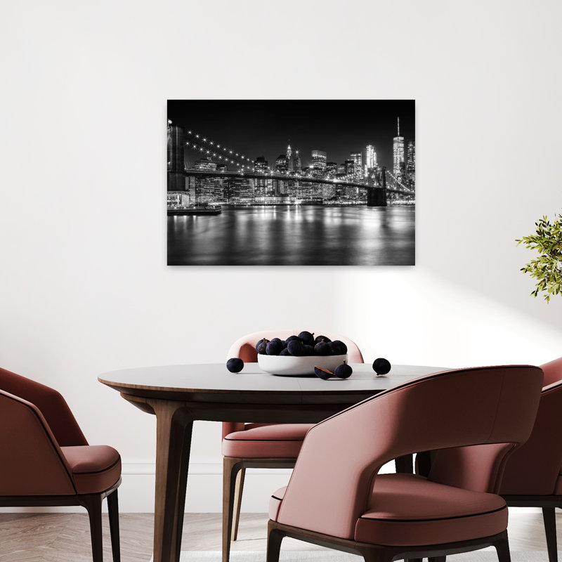 «Brooklyn Bridge Lights Modern Abstract Architecture City», reproduction d'art murale, H 24 po x l 36 po