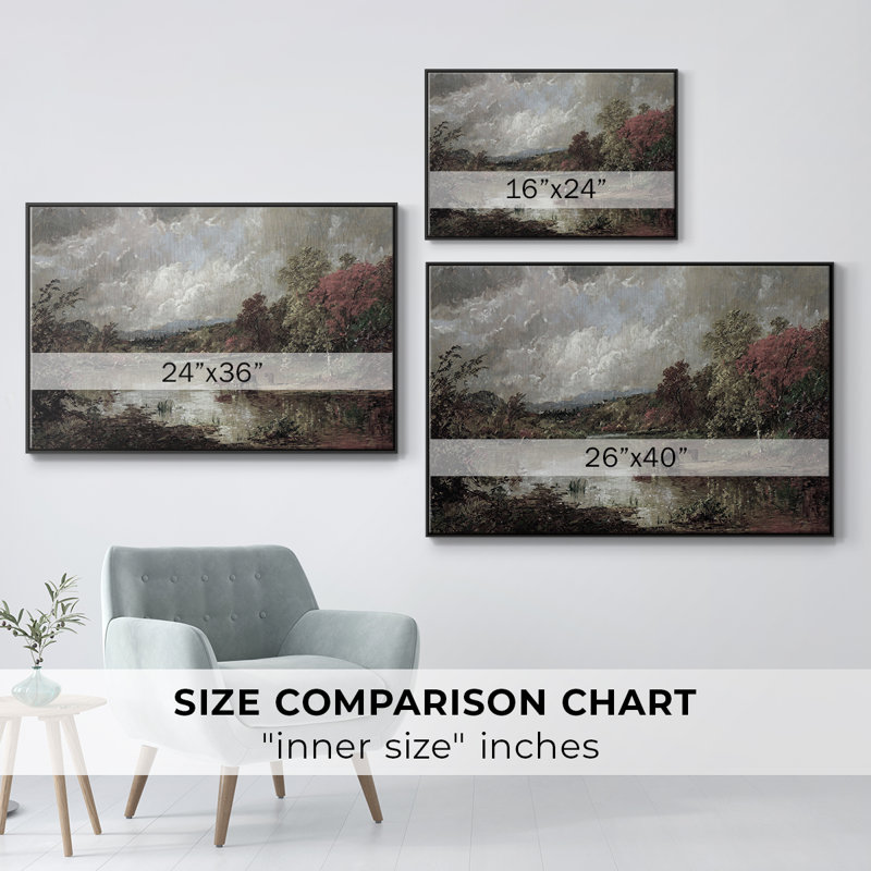 Paysage rétro-XXII, H 17 po x l 25 po, Toile avec cadre flottant noir