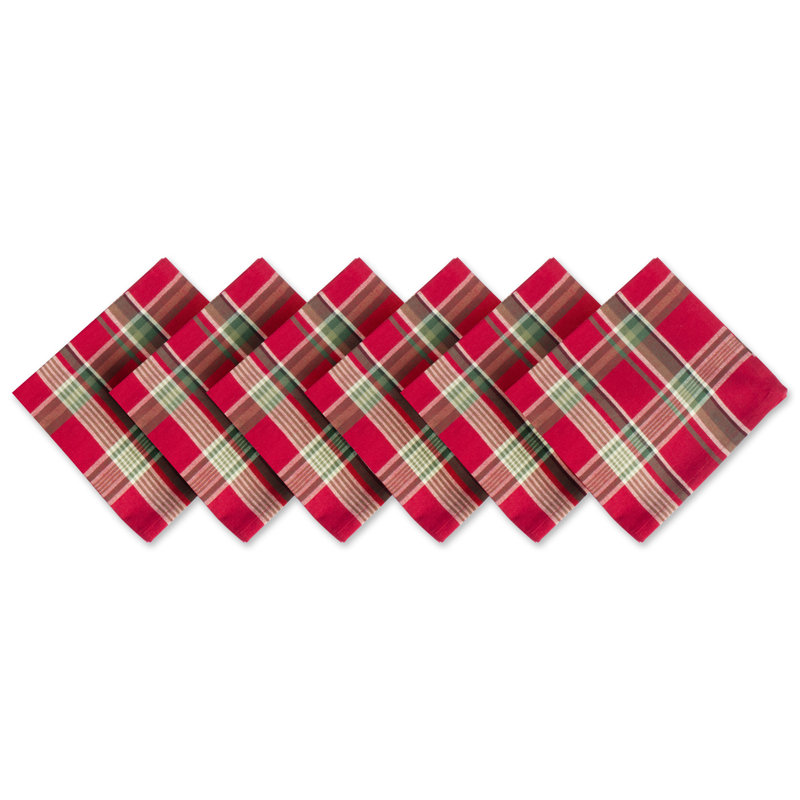 Murrow Cotton Plaid Square Napkin, Tango Red