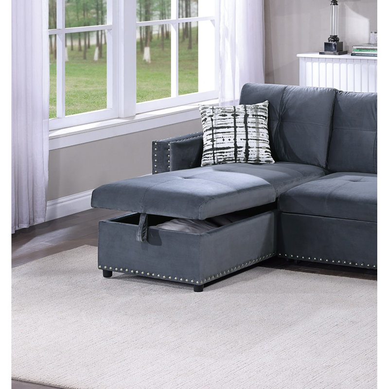 Canapé modulaire convertible en velours gris