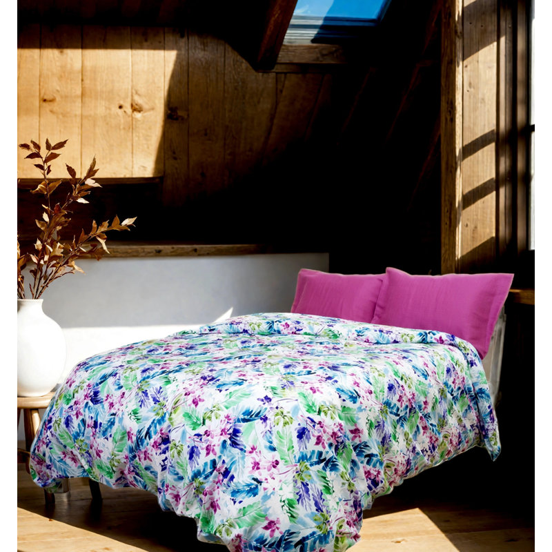 Cotton Sateen Floral Duvet Cover, Queen Comforter + 2 Standard Shams