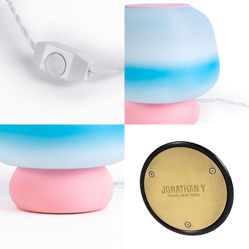 Mushroom 10" Modern Classic Plant-Based PLA 3D Printed Dimmable LED Table Lamp, Light Pink, Blue/White