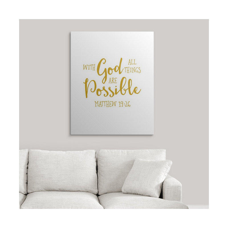 « matthew 19:26-scripture art », art textuel, H 14 po x l 11 po x P 1,25 po, Toile