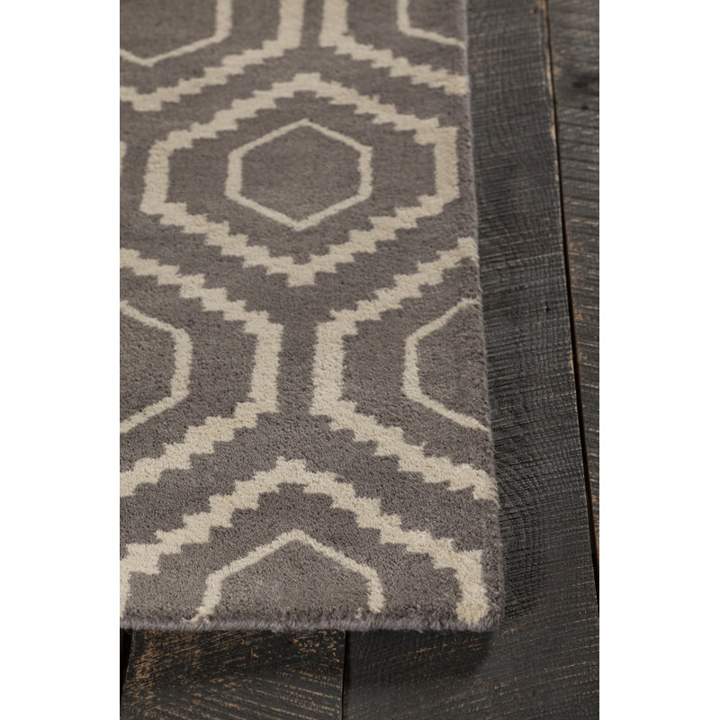 Tapis gris et crème en laine touffeté à la main Acworth, Rectangle 5 pi x 7 pi, Crème/gris