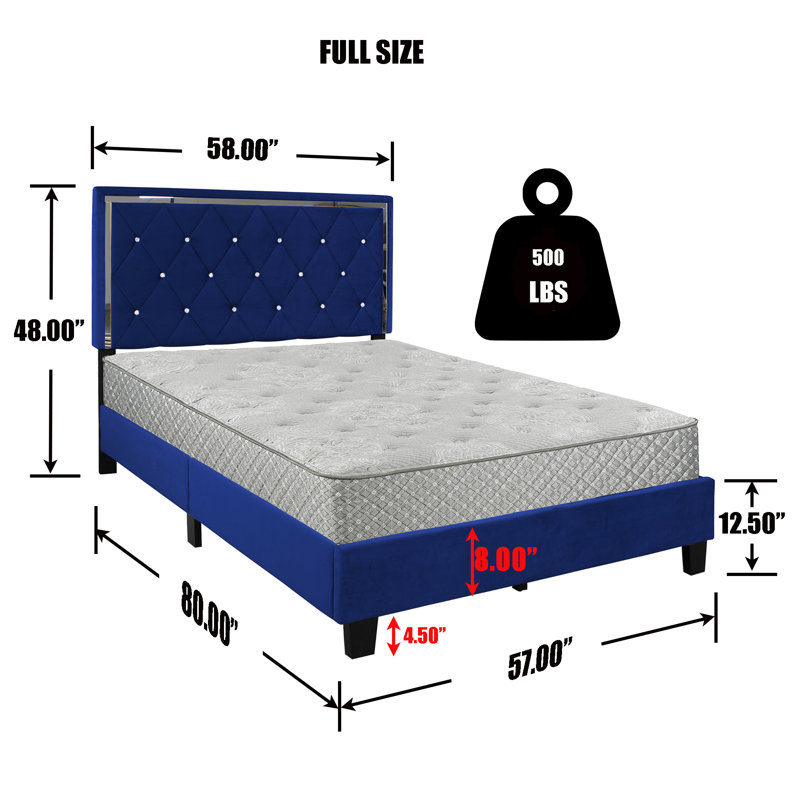 Lit plateforme en bois massif Miekai, Double, Bleu
