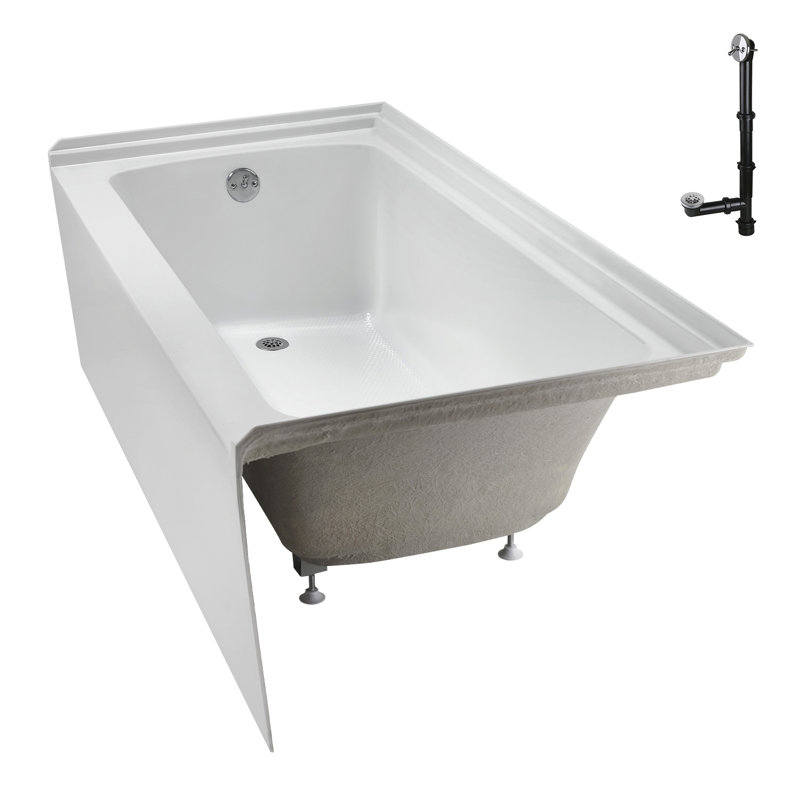 Streamline 60 in. x 30 in. Acrylic Left-Hand Drain Alcove Bathtub in Glossy White With External Drain, Polished Chrome