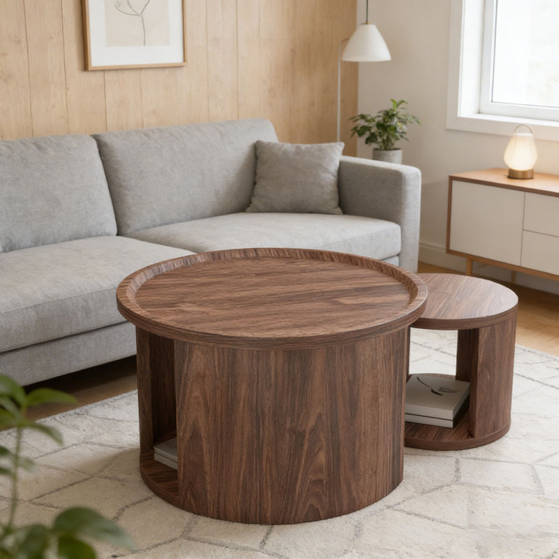 Ensemble de tables basses rondes, Brun