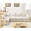 Canapé d'angle convertible 5 places en forme de L, revêtement beige en tissu doux et gain de place, convertible et confortable, revêtu de lin.