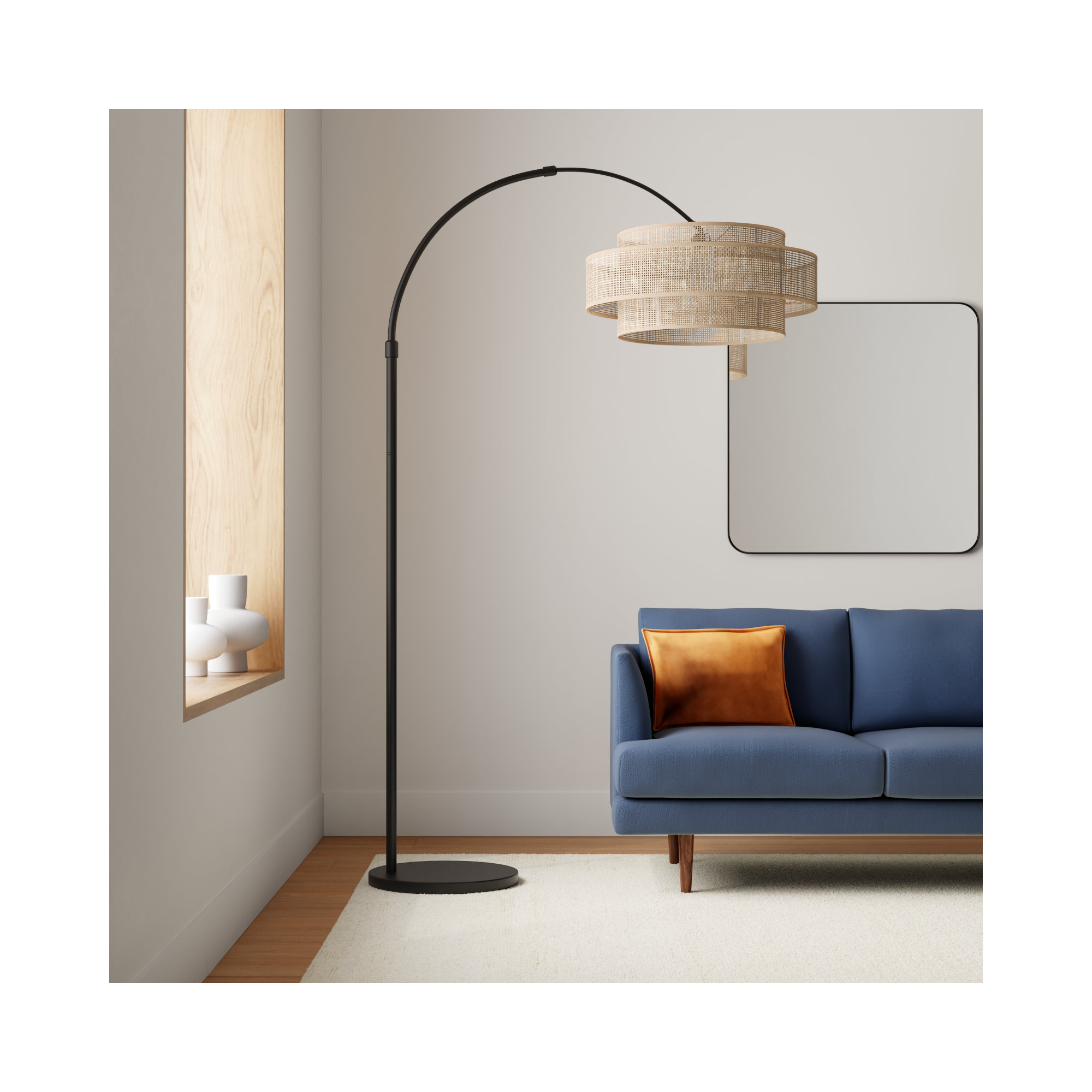 Romola 82 In. Floor Lamp With Rattan Shade And 3 Way Switch, Natural
