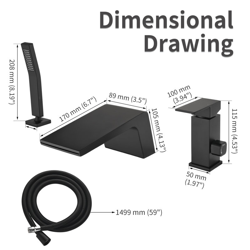 Roman Deck Waterfall Faucet with Diverter, Black