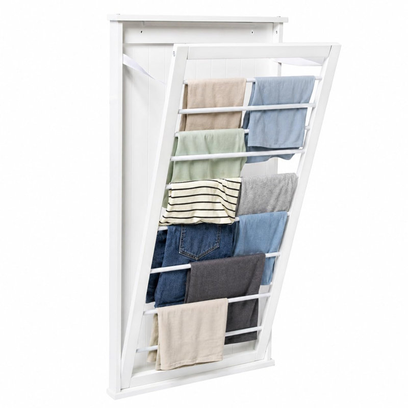 Séchoir à linge mural en bois avec tige de séchage, support à linge pliable et peu encombrant, peut supporter 30 lb