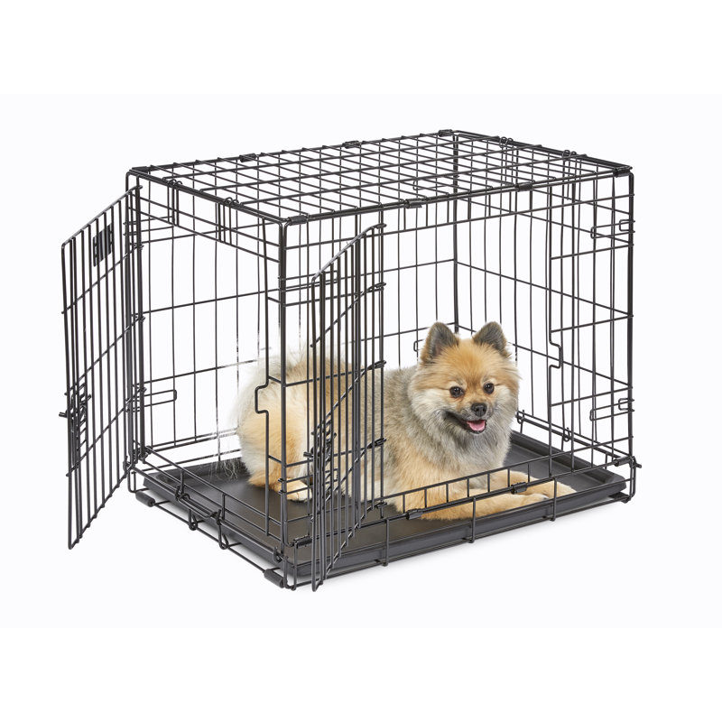 Black Rolling Metal Dog Crate with Divider Panel