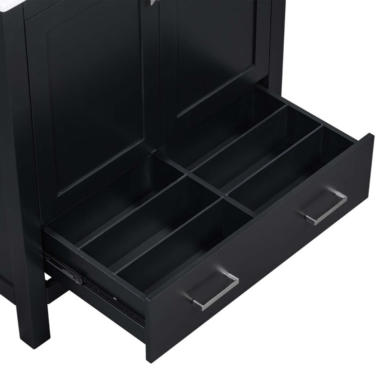 Ensemble de meuble-lavabo 60 po avec lavabos doubles (séparés), lavabos doubles en céramique, tablette de rangement et tiroirs divisés, miroir non inclus - Solution de salle de bain moderne pour salles de bain spacieuses
