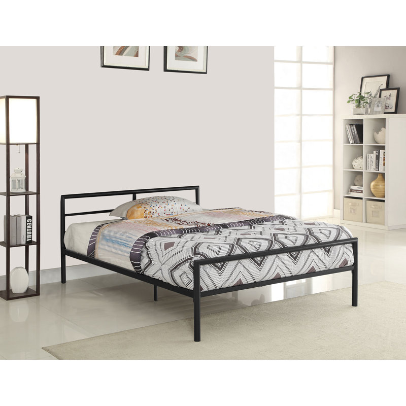 Contemporary Full Metal Bed Frame with Slatted Headboard in Gunmetal