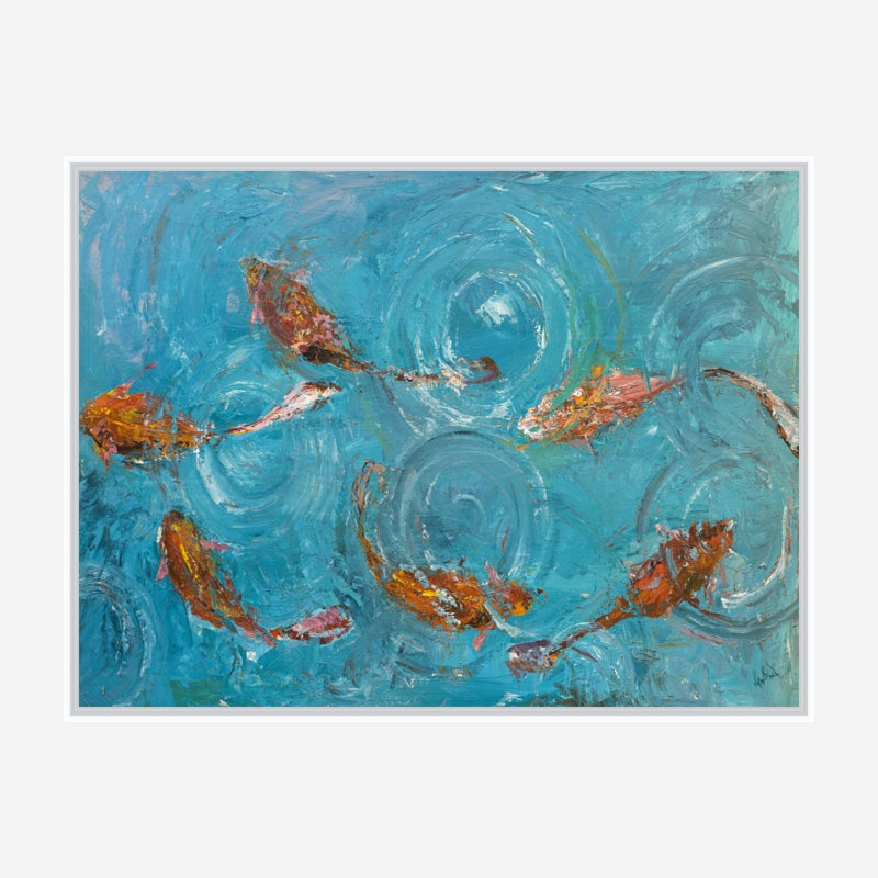 Koi Pond Print by John Beard, 40" H x 60" W x 1.5" D, White Framed Canvas