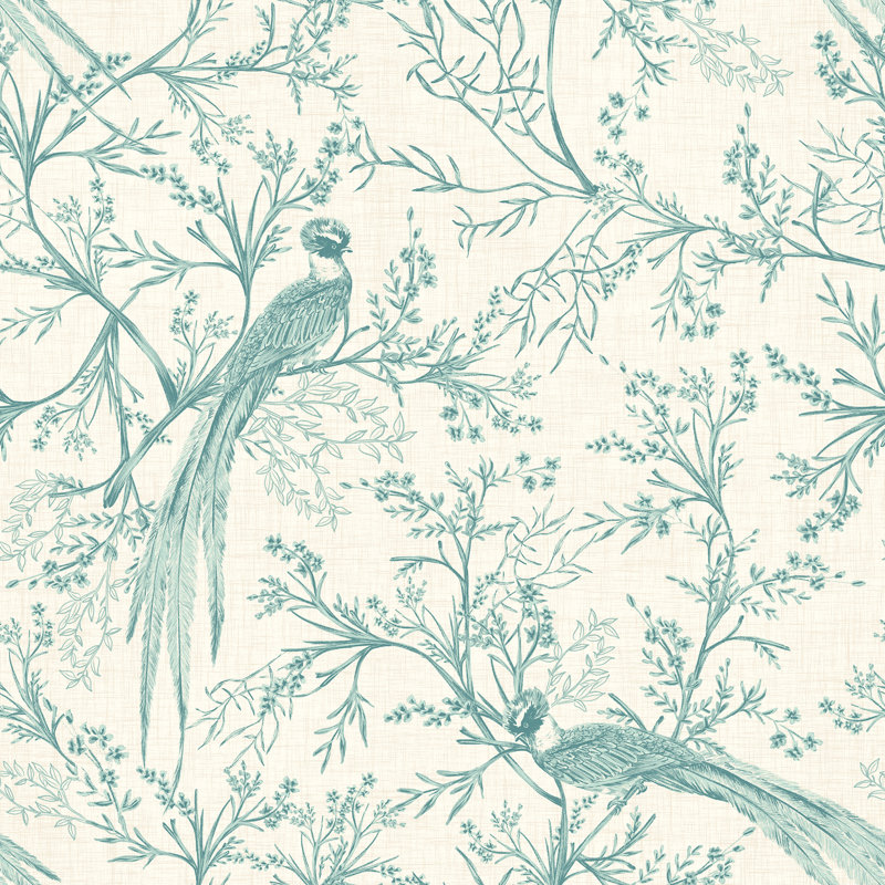 Bird Toile - Dark Denim 10m Wallpaper, Light Blue Floral
