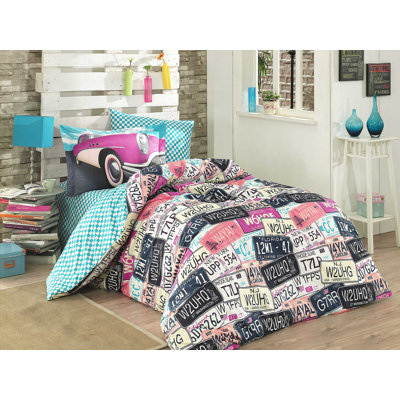 Ensemble de housse de couette en popeline 100% coton, taille simple, 63 x 87 | Comprend une housse de couette, un drap plat et une taie d'oreiller | Lavable à la machine, 152 fils, fermeture à boutons, couleurs élégantes rose, bleu, noir et crème | D