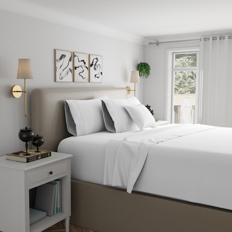 1200TC Premium Cotton-Blend Ultra-Soft Sateen Sheet Set, Star White, Queen Sheet Set with 2 Pillowcases
