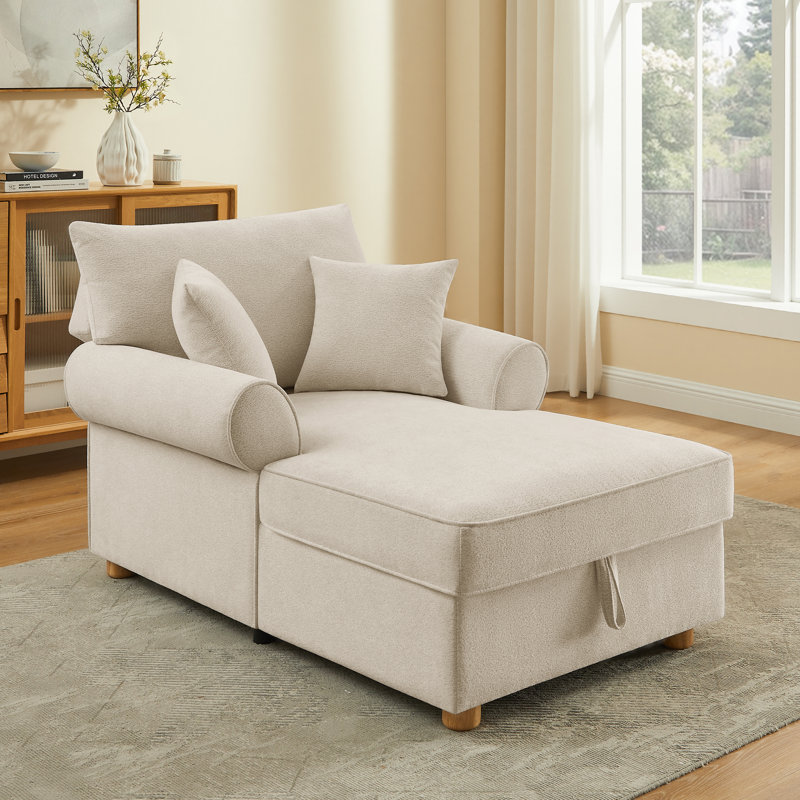 Chaise longue avec rangement en chenille de 40,16 po de largeur, Beige