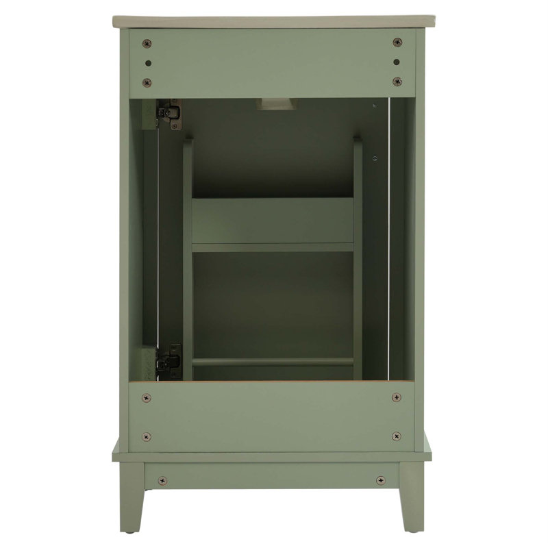 Petit meuble-lavabo moderne de 20 po avec lavabo en céramique et 1 porte à fermeture douce, Vert, Doré