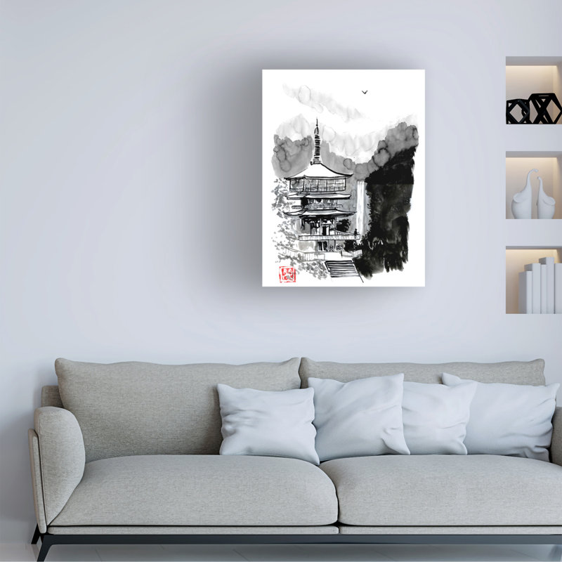 «Asian Inspired Pagoda And Fall», reproduction d'art sur toile, H 19 po x l 14 po x P 2 po