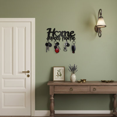 Black Metal Wall Mounted Key Rack with 8 Hooks, Decorative Entryway Key Holder Organizer